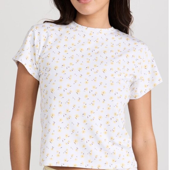 Women's Stripe & Stare x Camille Charriere Yellow Flower Baby Tee Size Small - Picture 1 of 7